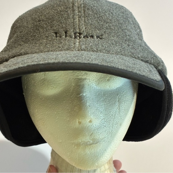 Vintage L.L . Bean Gray Black Fleece Polartec Hat Cap Ear Flaps Size L/XL - Picture 5 of 8